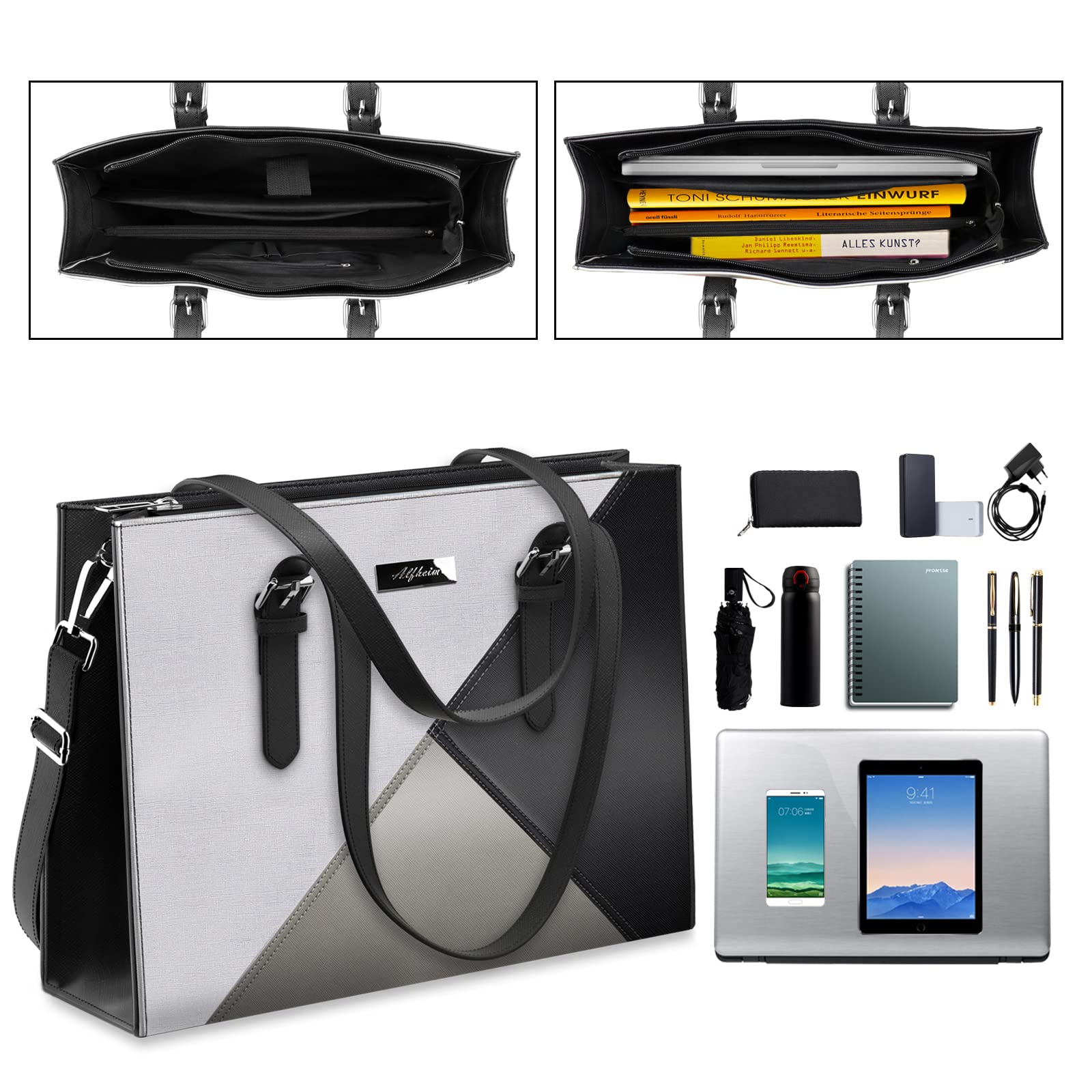 Alfheim Laptop Tote Bag for Women 15.6-16 inch Ladies Shoulder bag with Strap, Travel Business Large PU Leather Briefcase for Office Shopping,Compatible with Macbook Air/Macbook Pro 15.6 inch