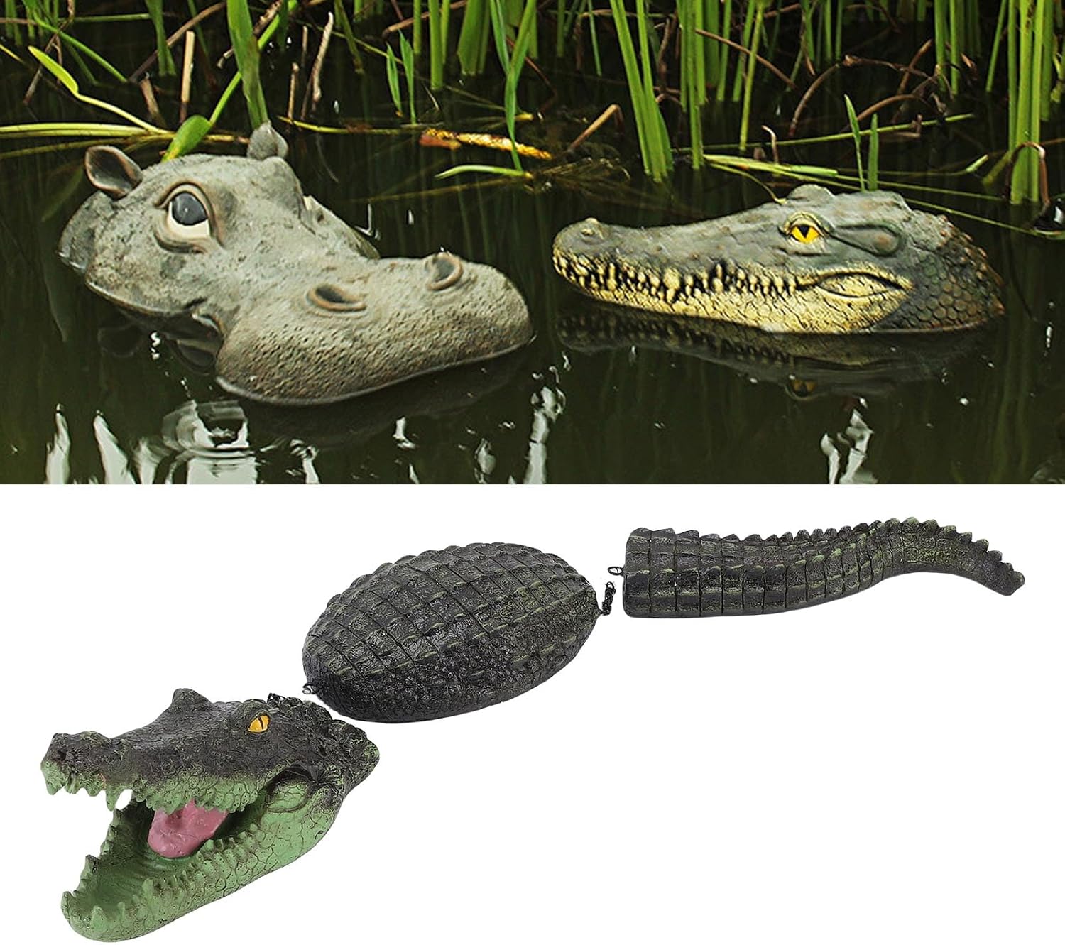 Dpofirs 3 Segment Floating Alligator Decoy, Alligator Pool Float, Fake Alligator Statue, Water Pond Decorations, for Pond Lake Swimming Pool Outdoor Yard Garden