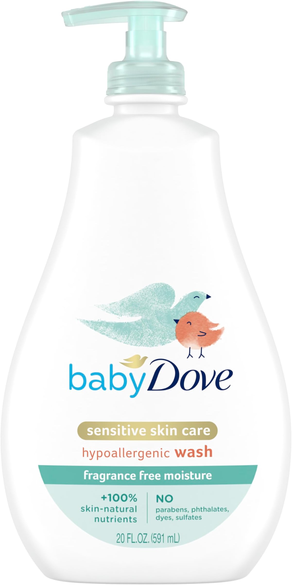Sensitive Skin Care Baby Wash Fragrance Free Moisture For Baby Bath Time Fragrance Free and Hypoallergenic, Washes Away Bacteria 20 oz