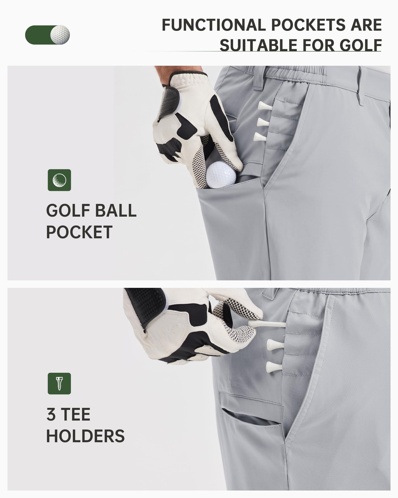33,000ft Herren Golf Shorts Stretch Bermuda Shorts UPF 50+ Leichte Kurze Golfhose Chino Shorts Summer Shorts mit 3 Tee-Halter & 4 Taschen 23 cm für Golfen
