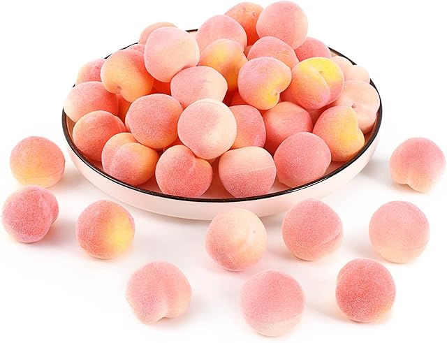 HUIANER 50 PCS Mini Artificial Peach Decoration, Fake Fruit Peach Simulation Pink Yellow Peach Fake Fruit Model Home House Kitchen Party Decoration Desk Ornament (3.5CM)