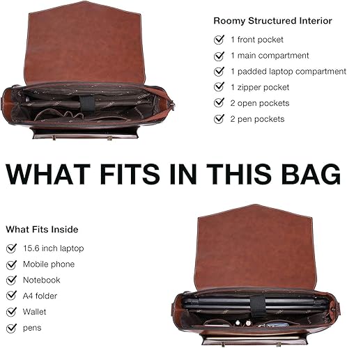 Miniatura 3 de ECOSUSI Mochila para mujer, maletín para computadora portátil, de cuero vegano, bolsas de trabajo para portátiles de 15.6 pulgadas, color café