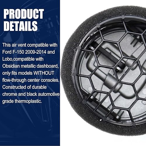 Miniatura 6 de Rejillas delanteras interiores para salpicadero, calefactor de CA cromado, compatible con Ford F150 F-150 Lobo 9L3Z-19893-CA 2009-2014, 4 unidades