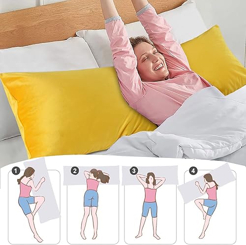 Miniatura 6 de Bedream Almohada de cuerpo completo para adultos (amarillo, 20 x 54 pulgadas), almohada larga para dormir, almohadas grandes para cama, almohada