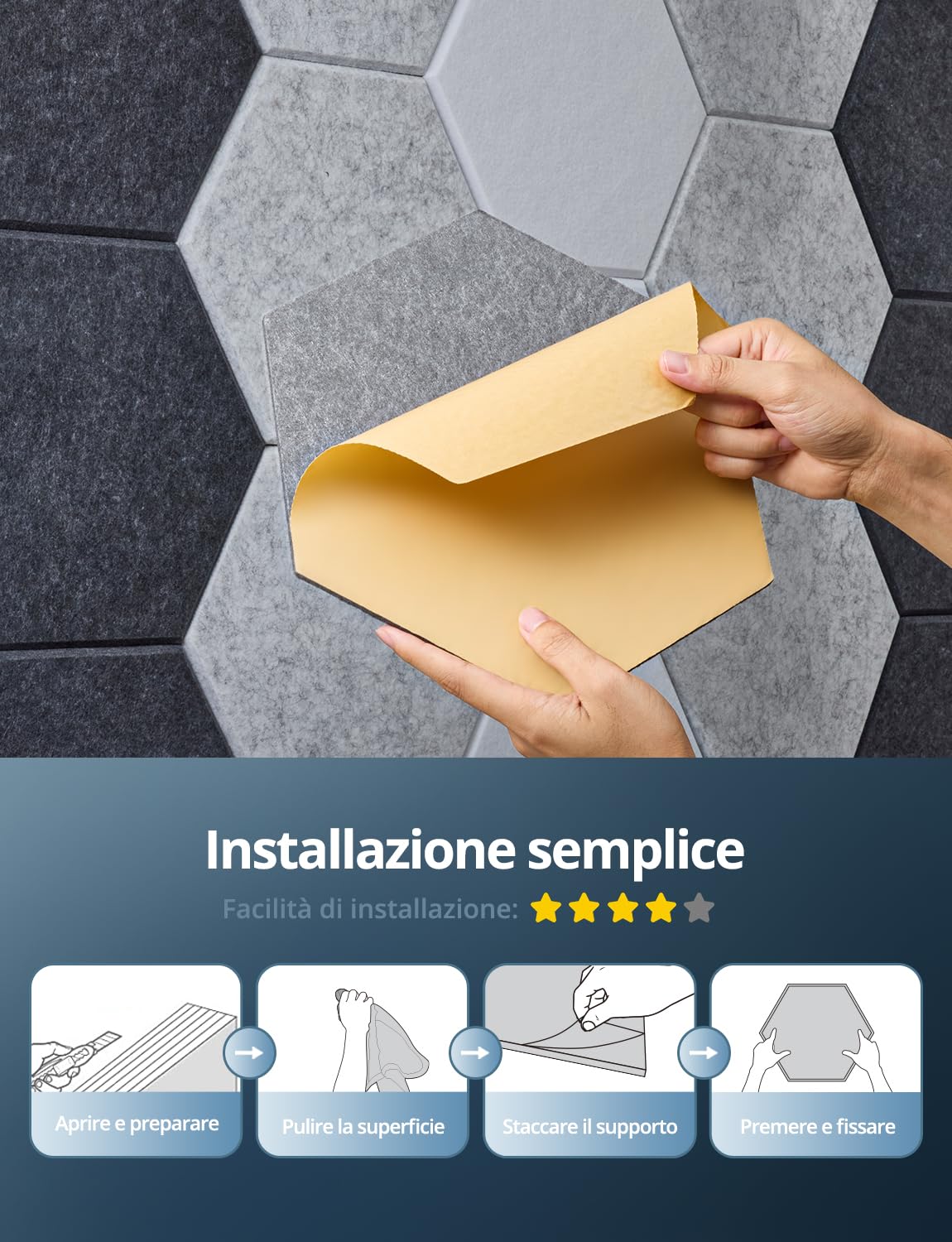 Kuchoow Paneles Acusticos Hexagonales Pared Autoadhesivo, Bundle 12 piezas Gris oscuro y 12 piezas Gris