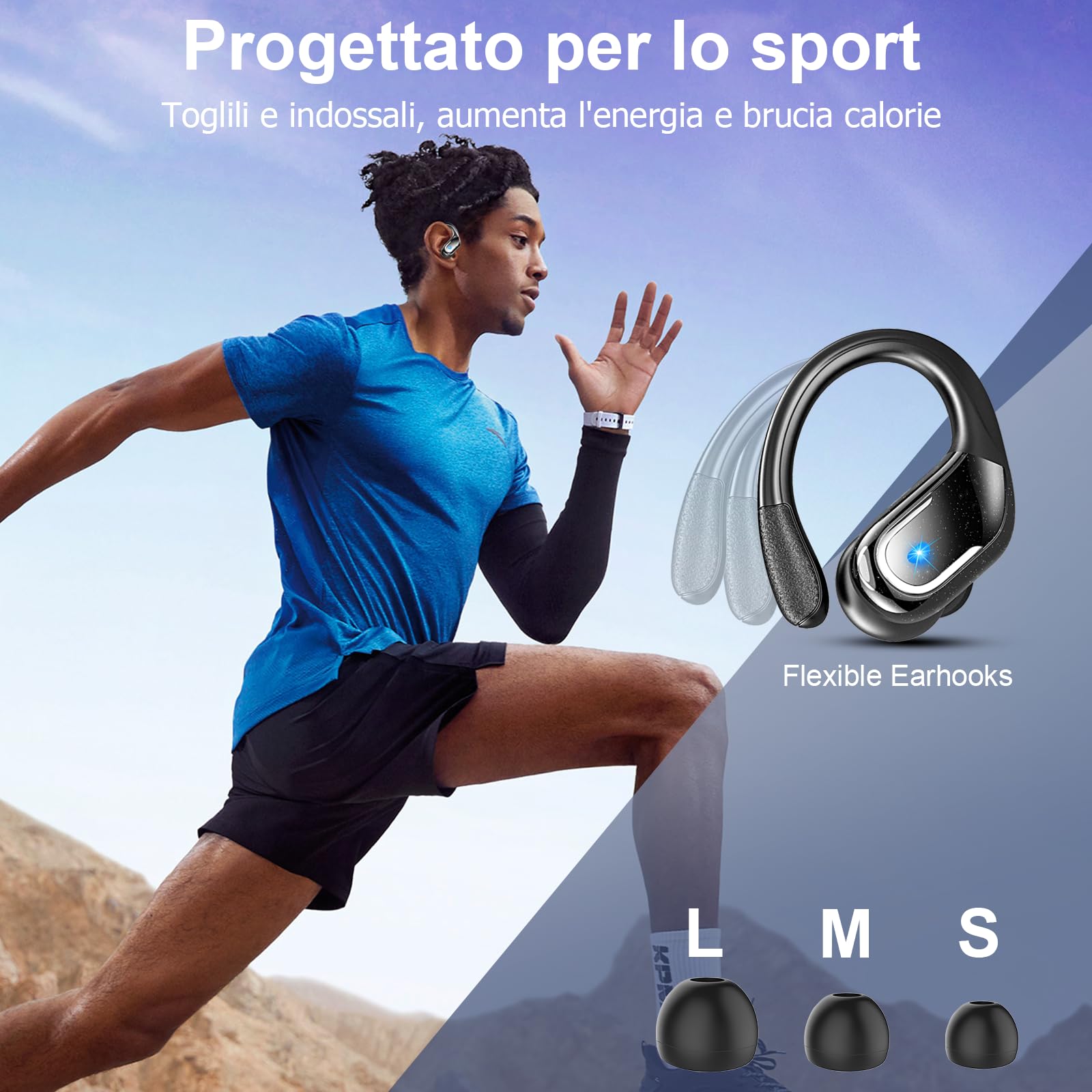 Cuffie Bluetooth Sport 5.4 - Auricolari Wireless Con 75h Autonomia, IP7 Impermeabili, Cancellazione Rumore, LED Display - Foto 9