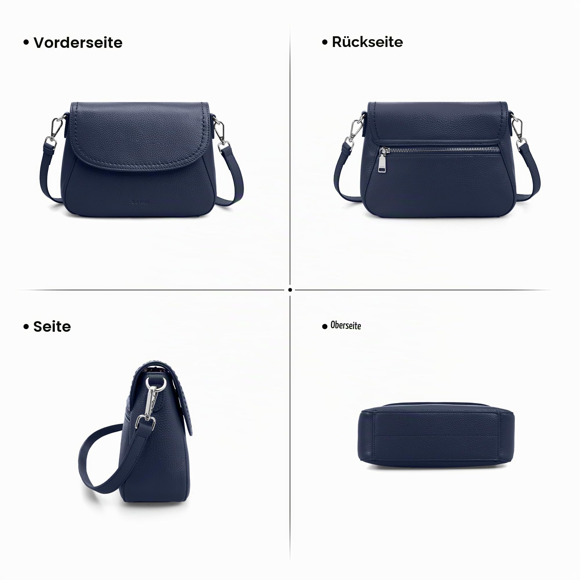 befen Echtleder Umhängetasche Damen Mittelgroß Handtasche RFID-Blockierung | Leder Crossbody Bag Klein Schultertaschen für Frauen Saddle Bag mit Verstellbar Schultergurt