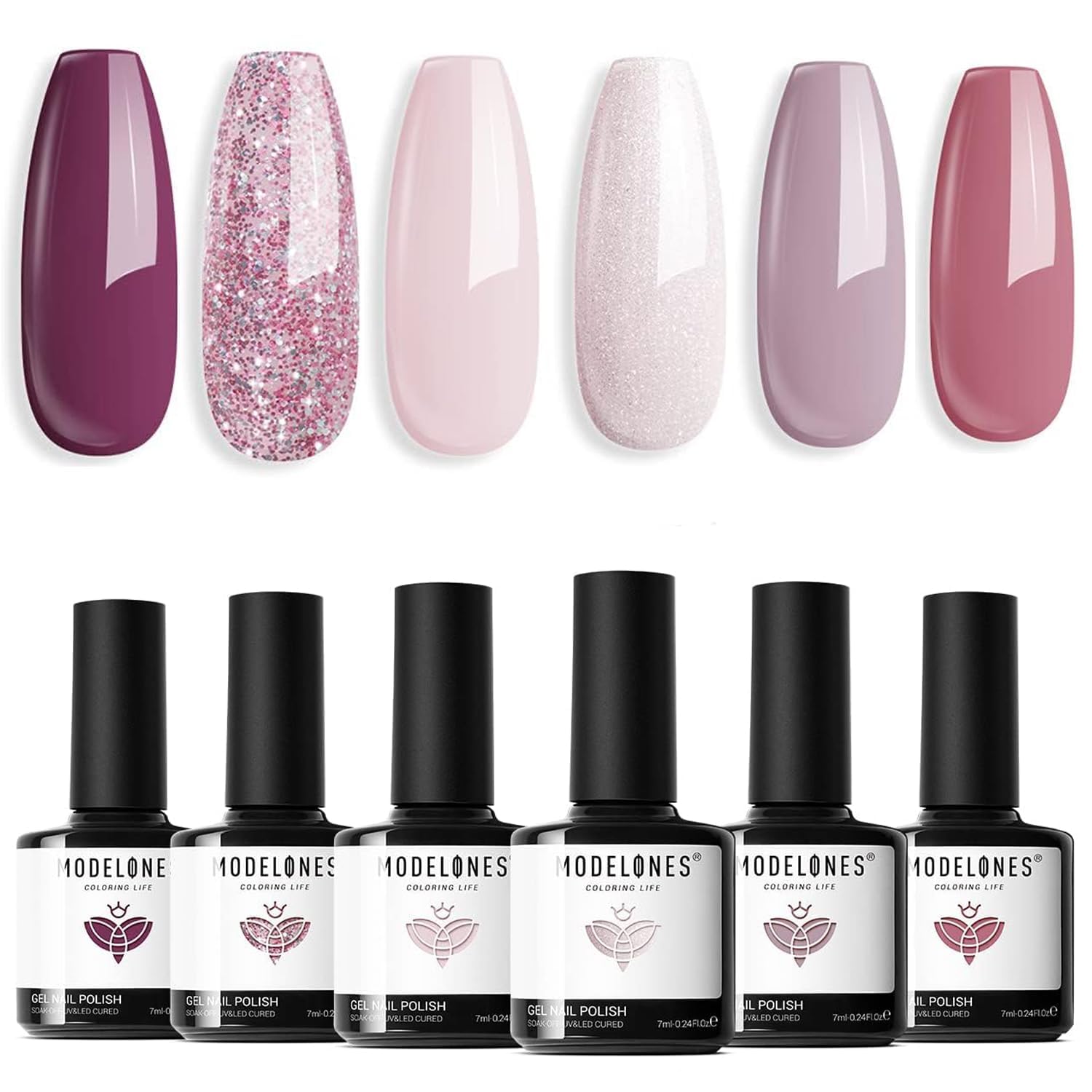 Modelones UV Nagellack,Gel Nagellack UV 6 Chamäleon Farben,Glitzer Grün Blau Lila Soak Off Nail Polish French Manicure DIY zu Hause Geschenke
