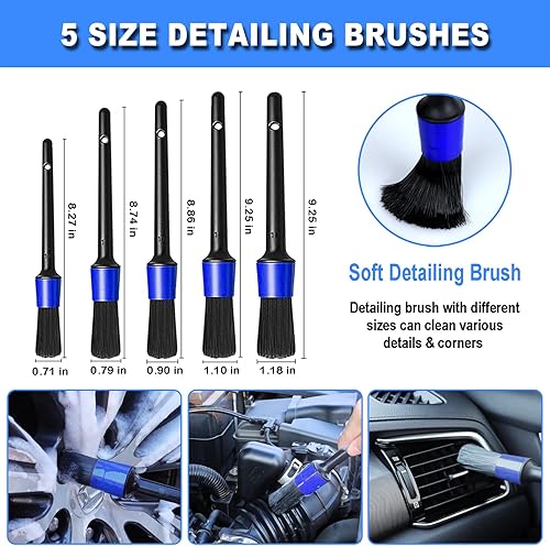 Miniatura 4 de NIKCOSMK 10 cepillos para ruedas y neumáticos, cepillo de rueda de automóvil, cepillo limpiador de llantas de 17 pulgadas de largo, 5 cepillos de