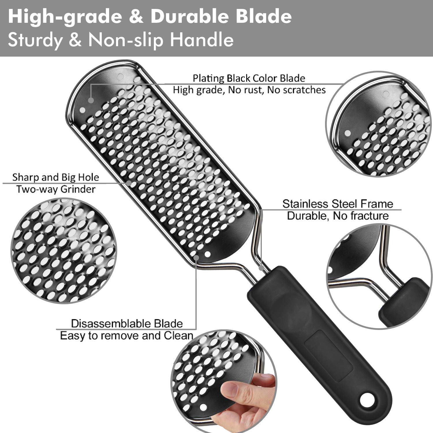 ZORBES Stainless Steel Rasp Callus Filer Blade Foot Care Foot Scraper, Easy Use and Clean, Callus File for Wet and Dry Feet (Pack of 1, Black) 1