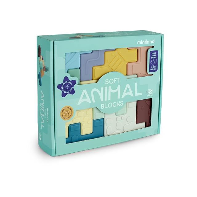 Foto 8 de 8 de Miniland Puzzle Educativo y Sensorial para Bebés, Bloques de Animales Blanditos, Textura y Sonido, Desde…