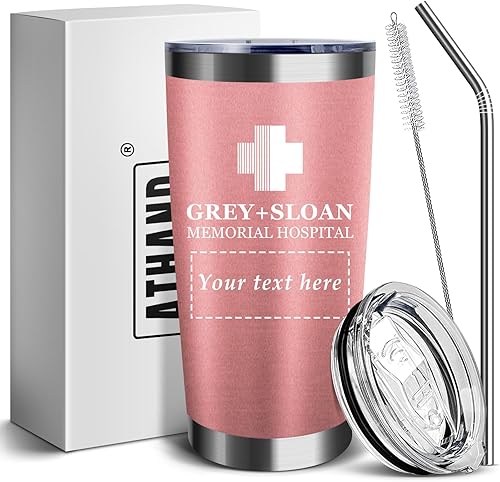 Greys Anatomy - Vaso personalizado de acero inoxidable de 20 onzas, con aislamiento al vacío, color gris Sloan, oro rosa, taza de café, taza de café