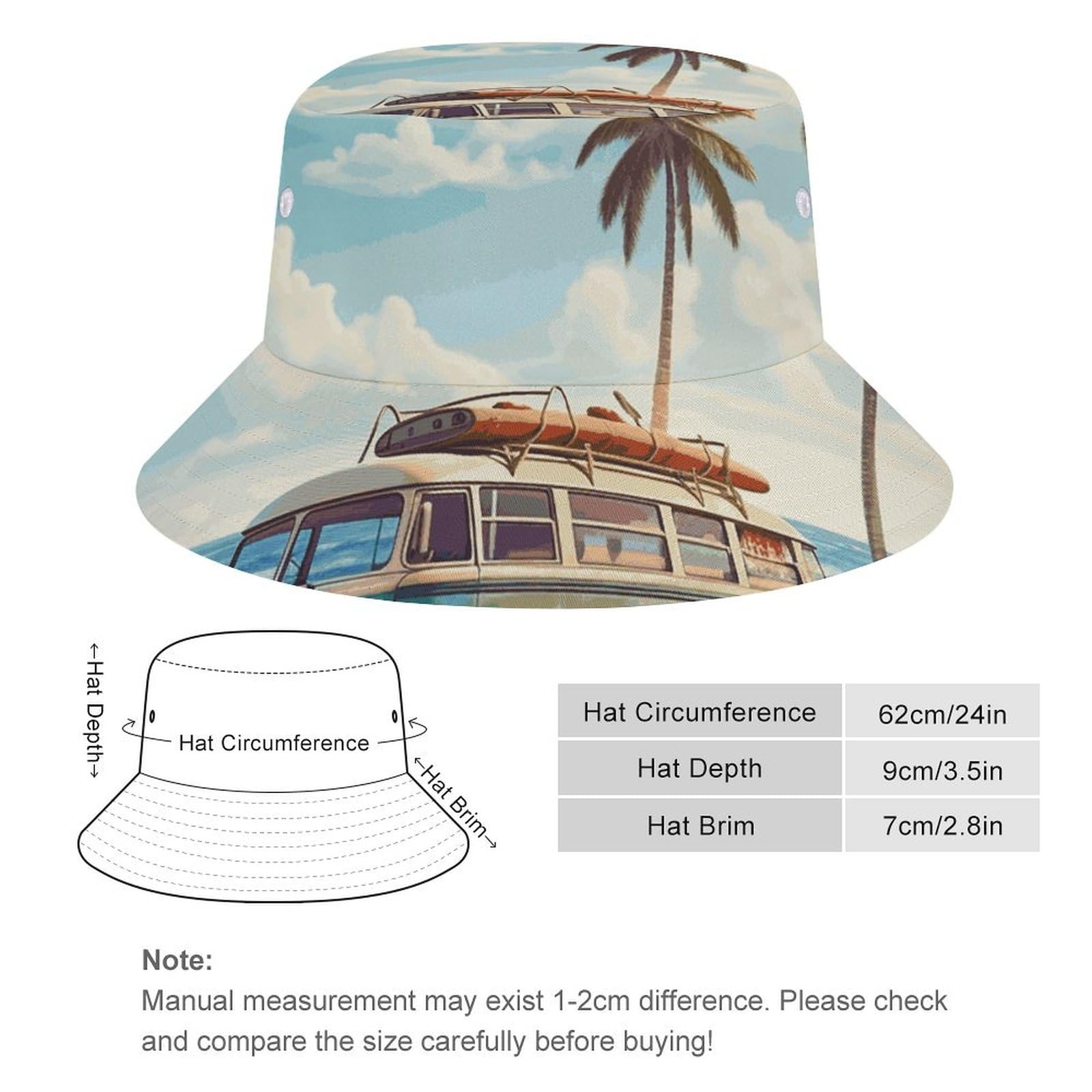 LYDSKGEQ Summer Beach Bus Printing Mountaineering Hat, Outdoor Beach Anti-Ultraviolet Hat, Suitable for Beach, Hiking and Other Outdoor Activities