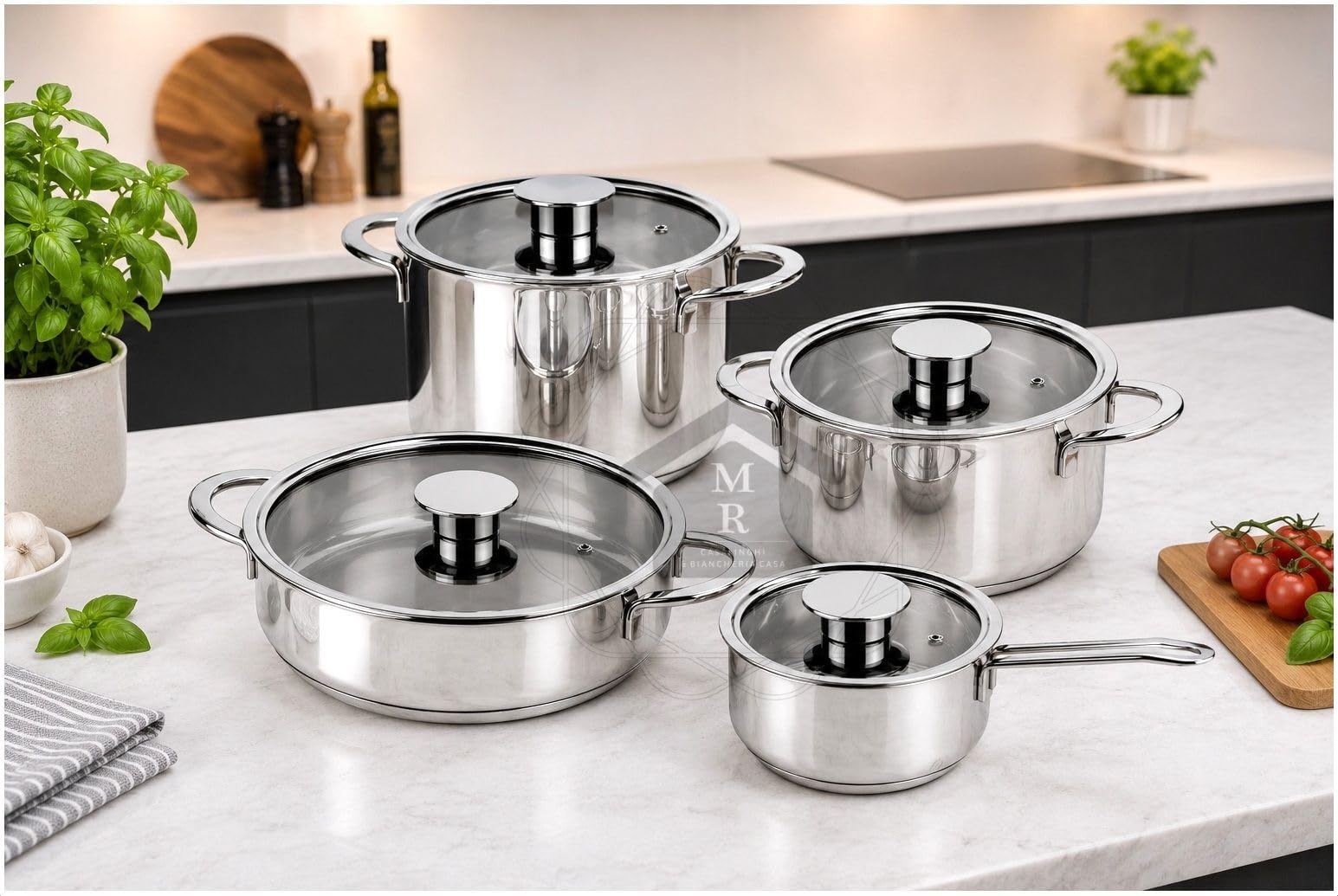 Juego de ollas de acero inoxidable 18/10, batería de cocina, 8 piezas