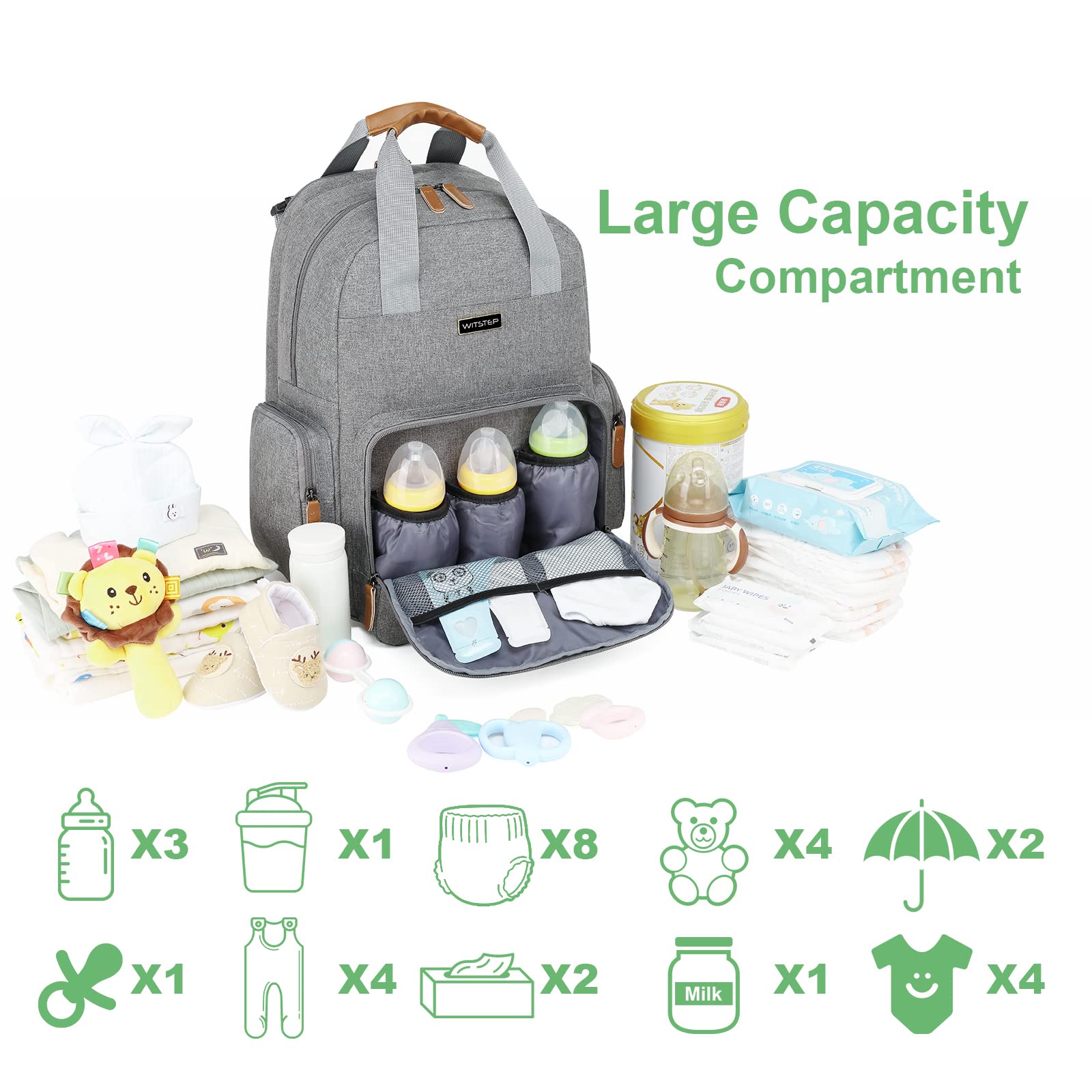 Diaper Bag Backpack with Changing Station, Baby Diaper Bag Organizer for Moms Dads Large Baby Changing Bags