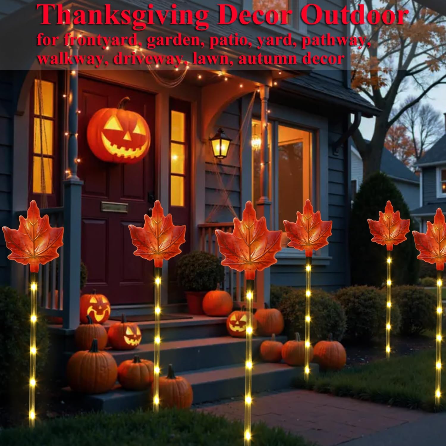 Fall Decor Solar Pathway Lights Outdoor Thanksgiving Decorations, 6 Pack Fall Leaves Solar Thanksgiving Maple Leaf Garden Stake Lights for Outside Patio Yard Wedding Party Autumn Decor