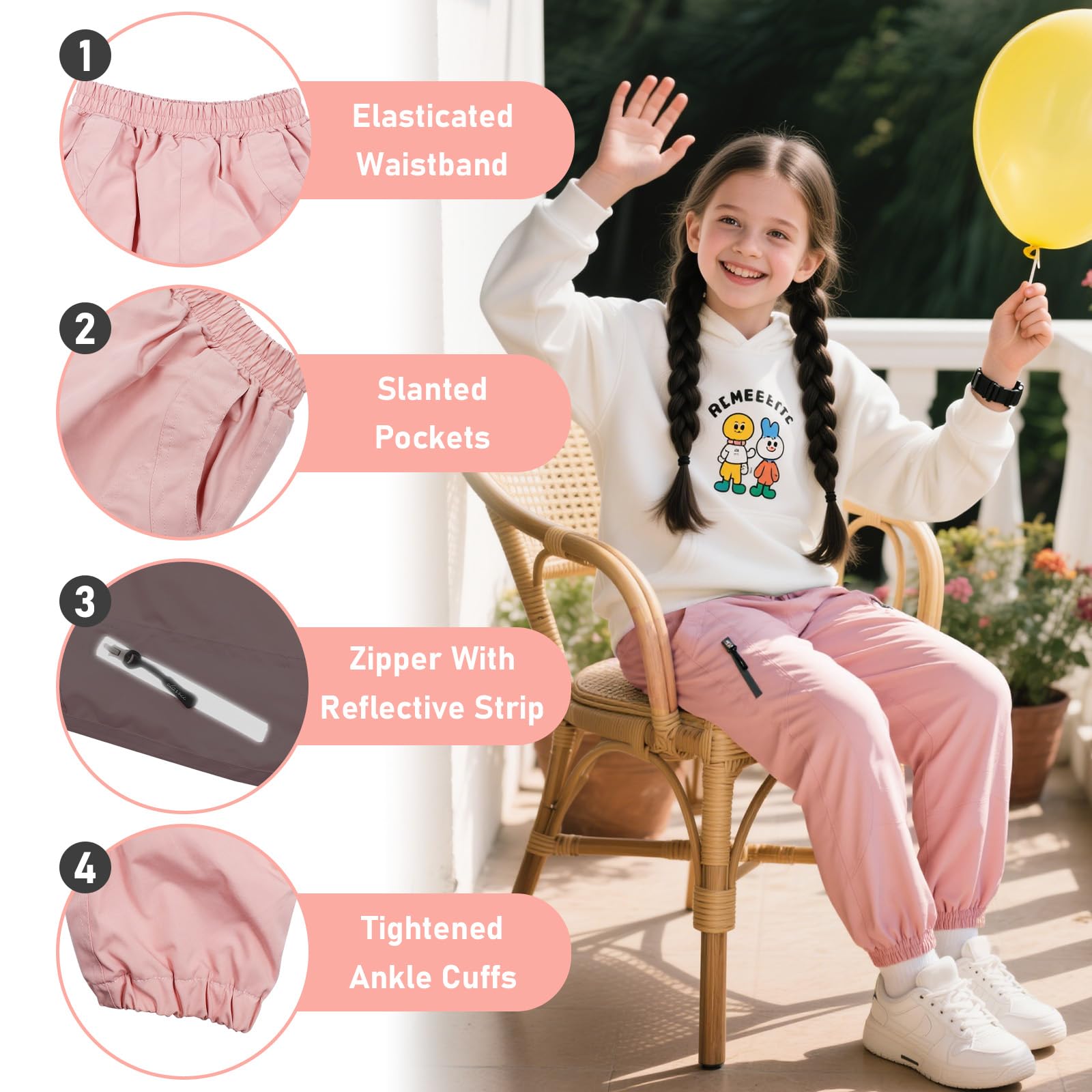 Pantalon Imperméable Outdoor Enfant, Pantalons Randonnée Coupe-Vent avec Bandes Réfléchissantes, Respirant Doublure Mesh Pantalon Pluie Trekking Jogging pour Garçon Fille 7-14 Ans