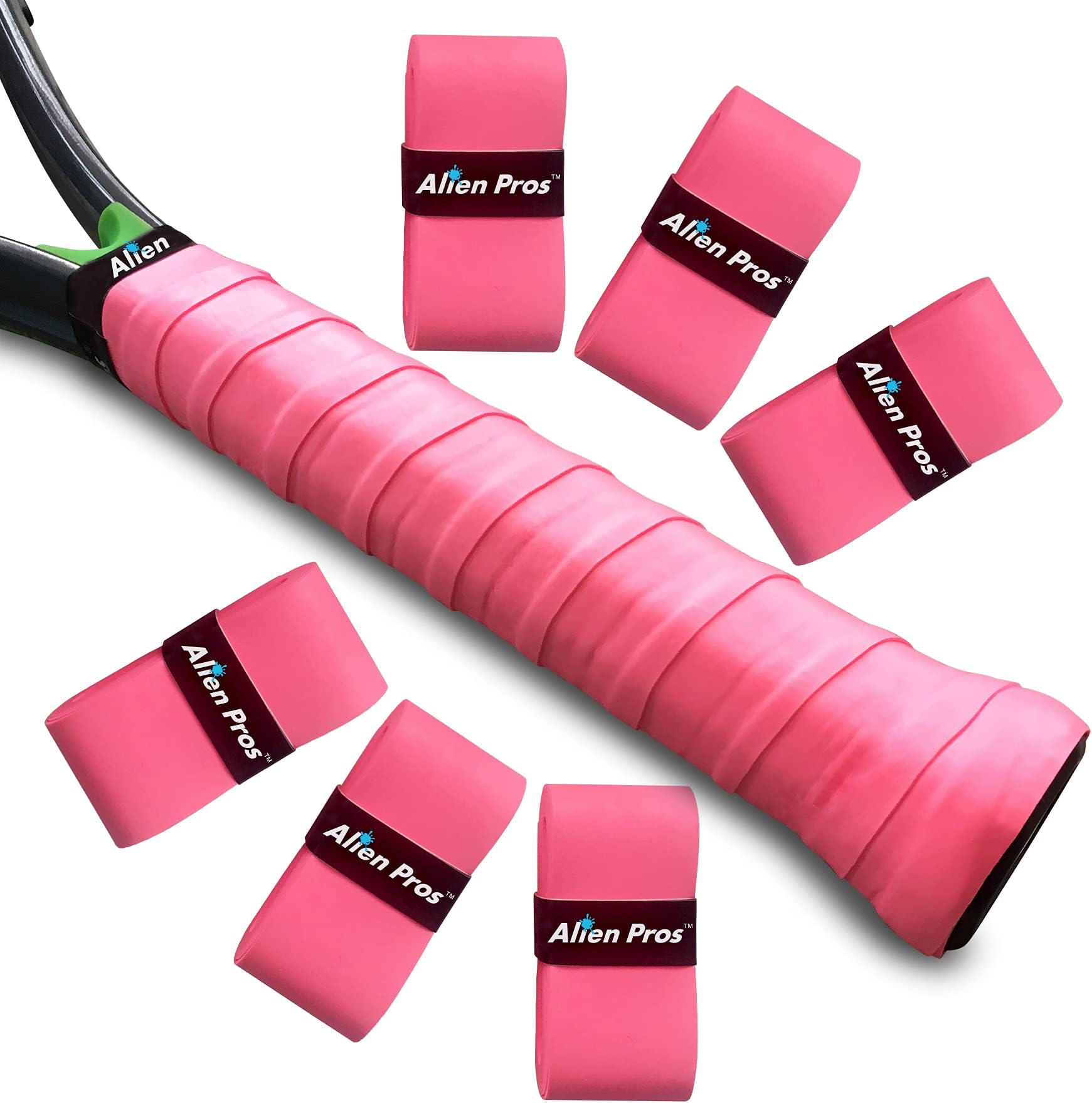 ALIEN PROS Tennis Racket Grip Tape (6 Grips) – Precut and Light Tac Feel Tennis Grip – Tennis Overgrip Grip Tape Tennis Racket – Wrap Your Racquet for High Performance (6 Grips, Pink)