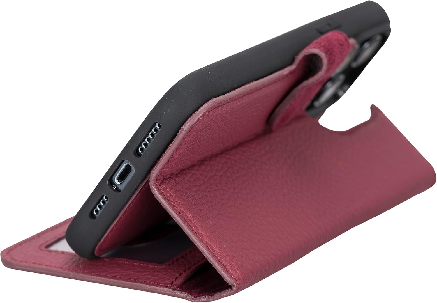 HARDISTON Genuine Leather Custom Wallet Case Compatible with iPhone 14 Pro Max - MagSafe Compatible - Detachable Magnetic Flip Cover with Card Holders - Horizontal Kickstand (Burgundy)