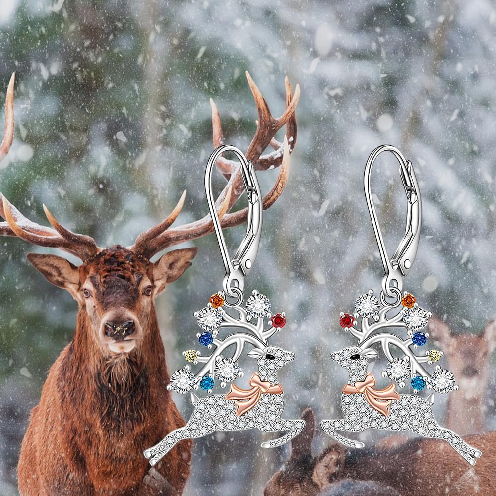 Christmas Reindeer Earrings Christmas Earrings for Women Sterling Silver Deer Earring Antler Studs Cute Animal Dainty Holiday Xmas Jewelry Gifts - Image 7