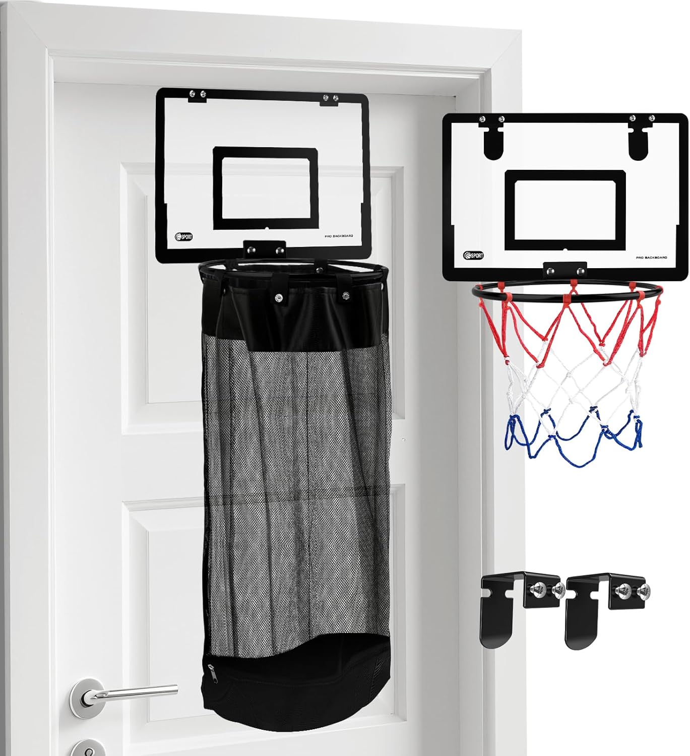 2-in-1 Over the Door Basketball Laundry Hamper and Basketball Hoop, Durable Hanging Sports Laundry/Clothes Basket with Hoop and a Bottom Zipper for Kids Teen Bedrooms, Dorm Rooms, Bathroom