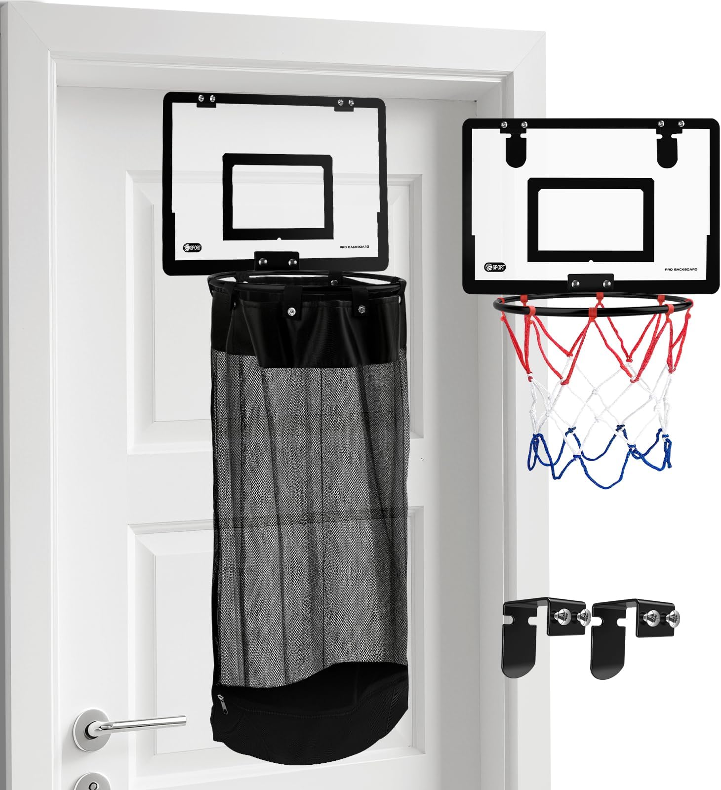2-in-1 Over the Door Basketball Laundry Hamper and Basketball Hoop, Durable Hanging Sports Laundry/Clothes Basket with Hoop and a Bottom Zipper for Kids Teen Bedrooms, Dorm Rooms, Bathroom