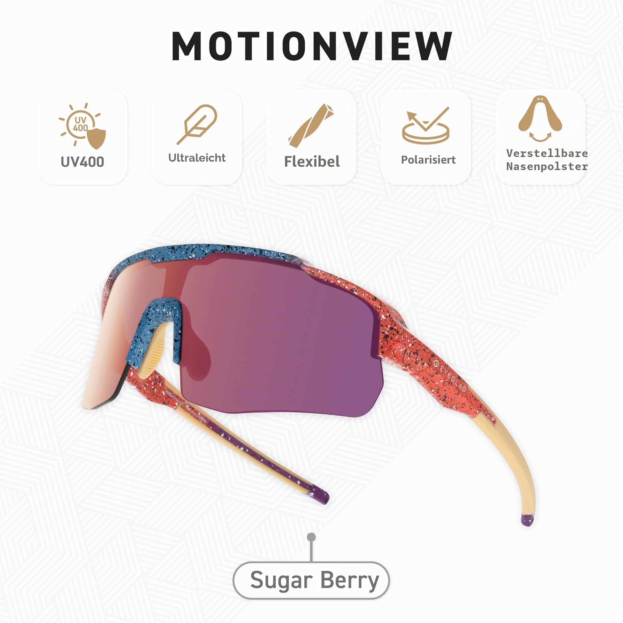 MOTIONVIEW Sport-Sonnenbrille aus Biobasiertem Material Nachhaltig HD Hoher Kontrast UV400 für Laufen Baseball Softball Outdoor