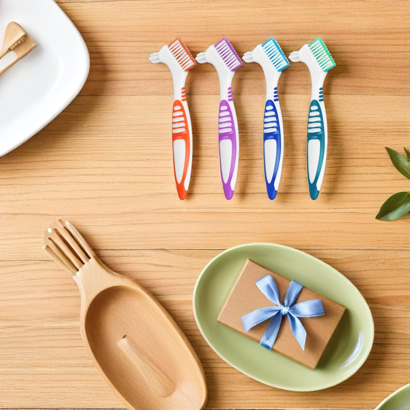 KOMBIUDA 12 Pezzi Spazzolino Doppia Faccia per Pulizia Protesi Setole Morbide per Denti Falsi Apparecchi Ortodontici e Bite Strumento Portatile per Igiene Orale Profonda e Delicata