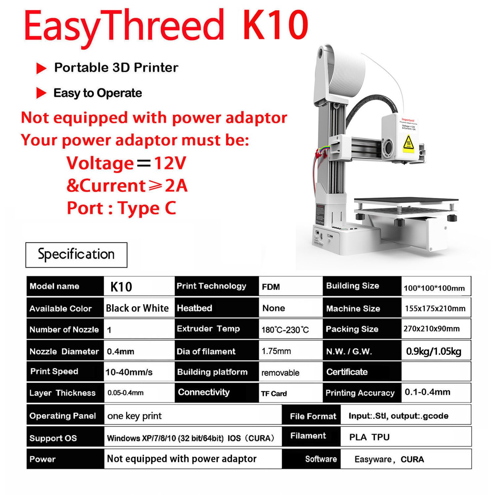 Kavolet EasyThreed K10 – Mini-3D-Drucker, Desktop-Gerät für, 100 X 100 X Mm, Heimunterricht (EU-Stecker)