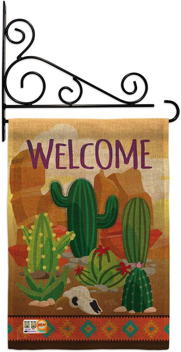 Cactus Burlap Garden Flag Set with Stand Country Living Southwest Desert Succulent Particular Area Small Decorative Gift Yard House Banner Double-Sided Made In USA 13 X 18.5