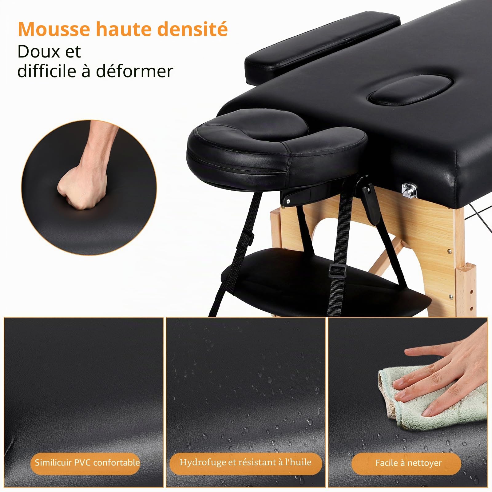 Yaheetech Table de Massage Pliable 2 Zones 213 x 82 X 85.5 cm Lit de Massage Portable Réglable en Hauteur avec Repose-tête et Accoudoirs pour Thérapie Salon Massage Noir