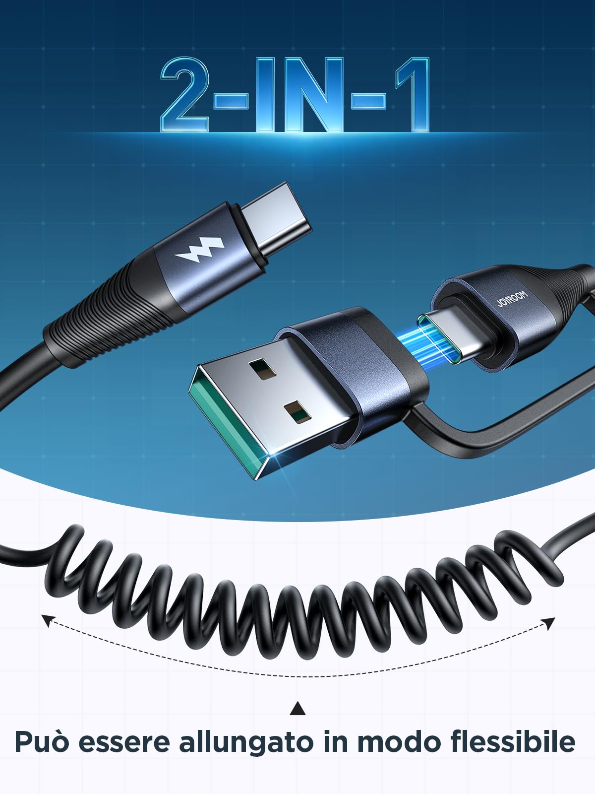 JOYROOM Caricatore USB C 60W PD&QC 3.0 Mini Presa Auto in Metallo con Cavo di Ricarica USB/C a C da 1,5 M Accendisigari con Luce LED per iPhone 15 14 13 Pro Max, Samsung, iPad, AirPods