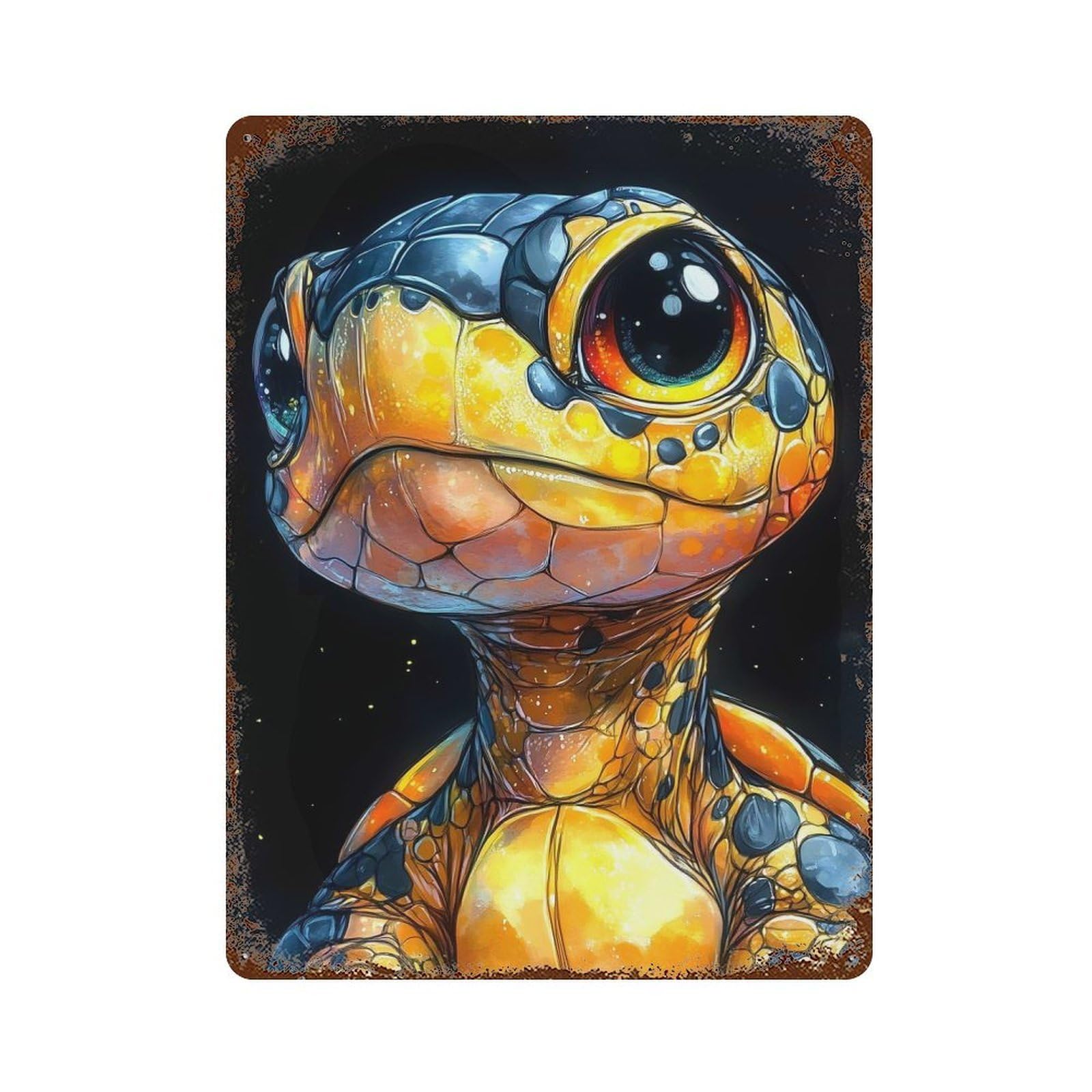 Decorative Tin Sign with Cute Turtle Illustration Animal Design 15.7"x11.8", for Garage, Bar And Workshop Decor, Farmhouse Wall Decor