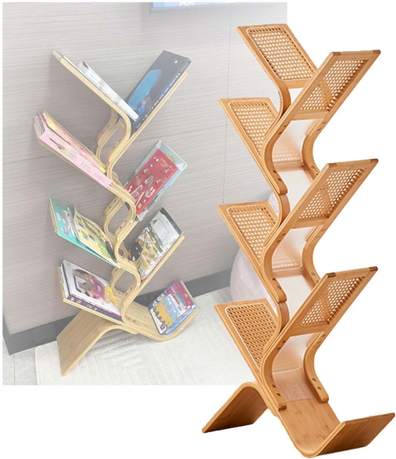 デスクトップの本棚 7ティア本棚、床立ちツリー本棚にはリビングルーム