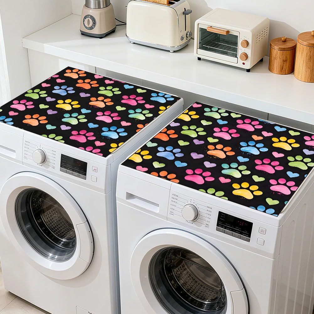 GLOBLELAND 2 Pcs Scandinavia Folk Art Washer Dryer Dust Cover 23.6×23.6 inch Deer Fox Owl Animals Washing Machine Top Protector Pads Non Slip Washing Machine Top Covers for Living Room Kitchen