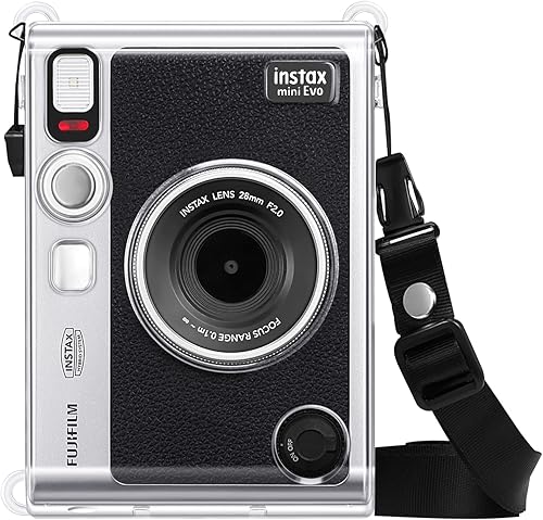 Fintie Funda protectora transparente para cámara Fujifilm Instax Mini EVO, cubierta de PVC duro con correa de hombro extraíble, transparente