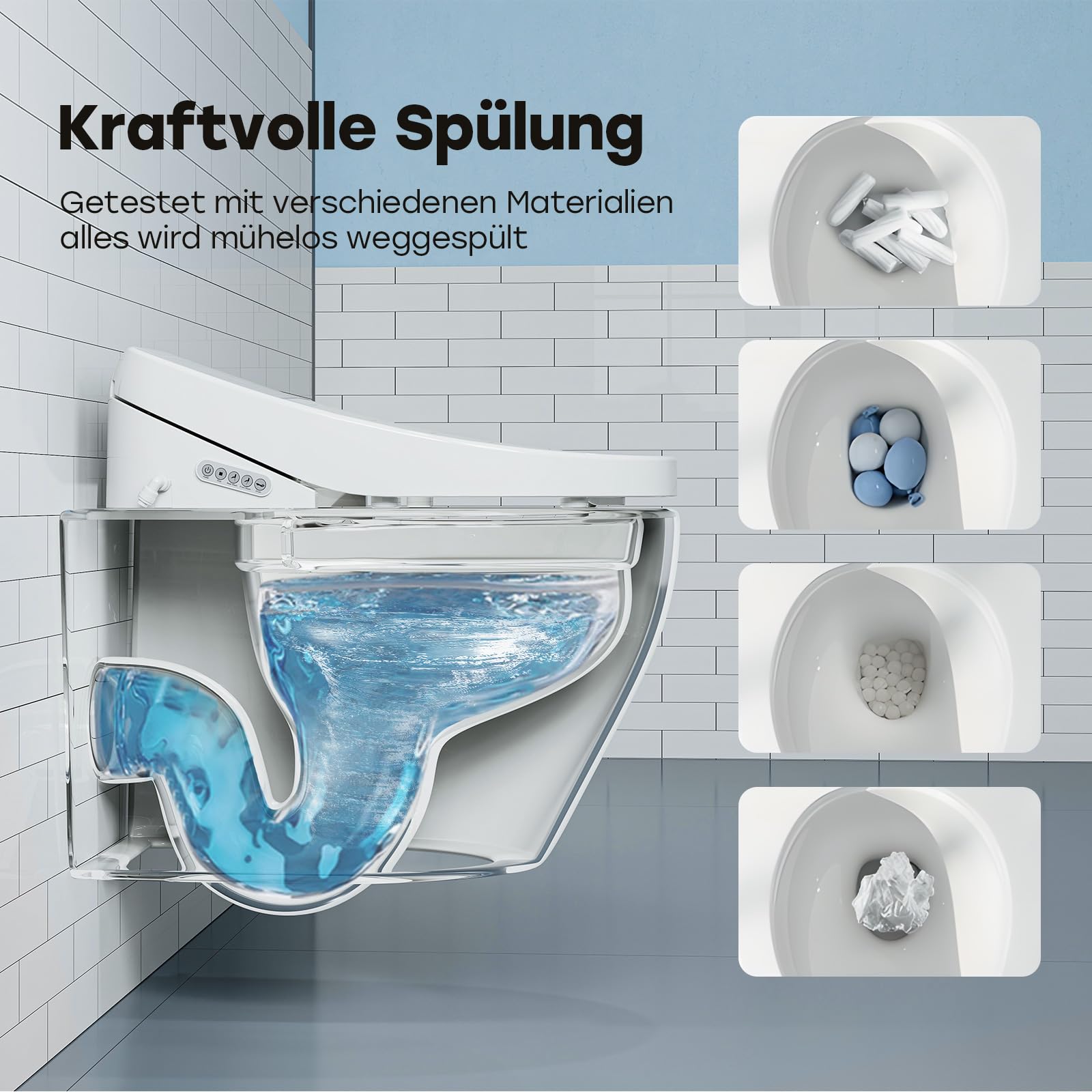 HOROW Wand WC Spülrandlos Set mit Intelligenter Toilettensitz O-form | Komplettpaket für keine Auswahlschwierigkeiten, Dusch WC Sitz mit umfassender Ausstattung, Hänge WC mit starker Spülkraft