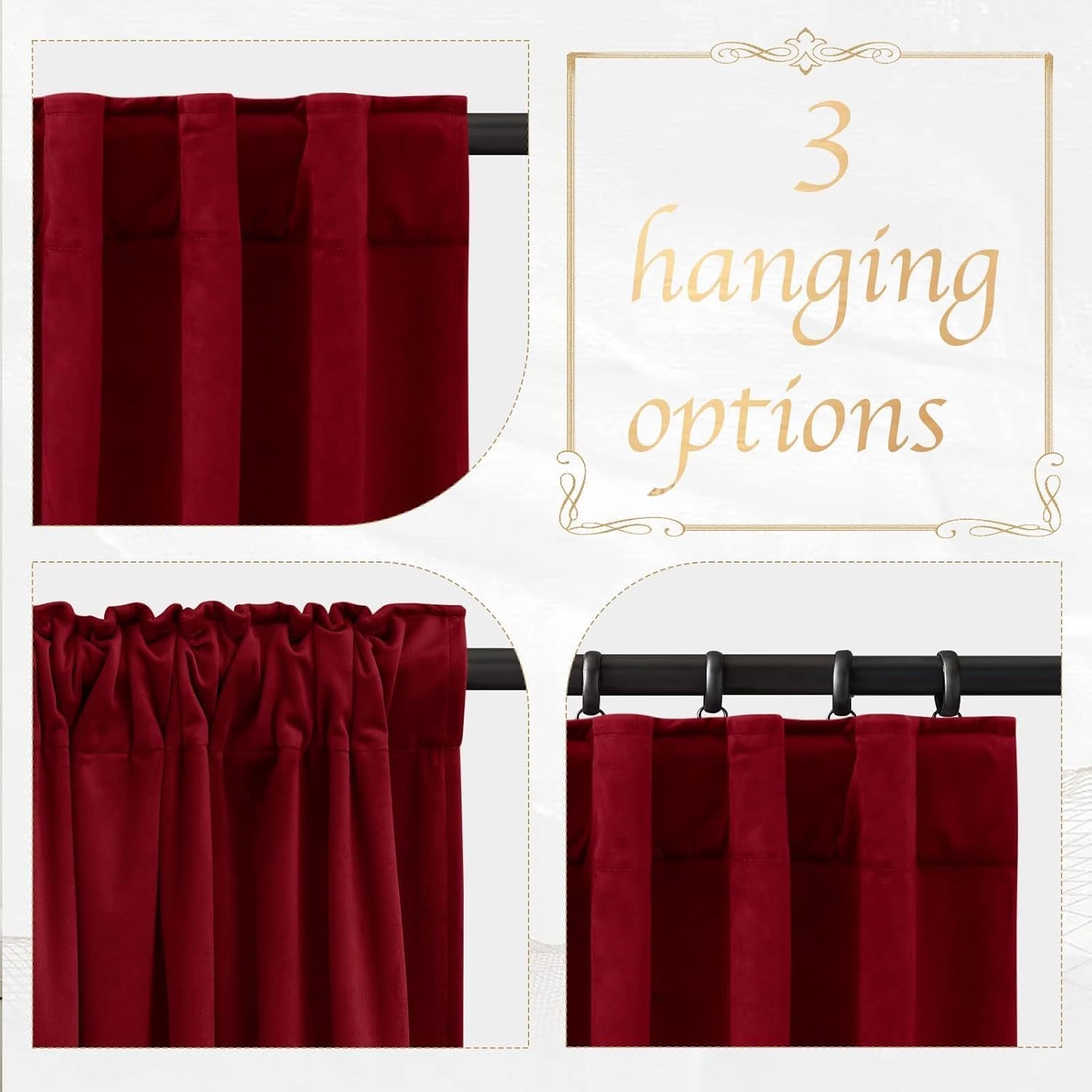 NICETOWN Red Blackout Velvet Curtains 120 inches Long, Super Soft Light & Heat Blocking Extra Long Sliding Glass Door Romantic Drapes for Window/Dance Room (52" Wide), 2 Panels