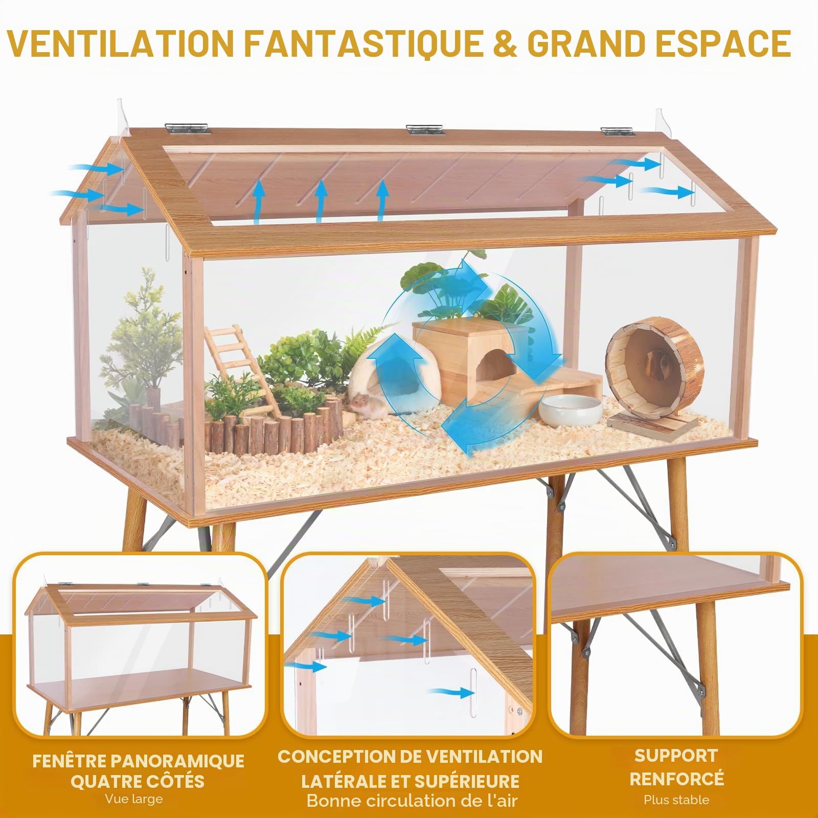Kalolary Grande Cage pour Hamsters, 101,6 cm x 121,9 cm Maison et Habitat pour Hamsters Couvercle Ouvrable Résistant aux Morsures avec Fenêtre Transparente pour Gerbilles Naines Chinchilla