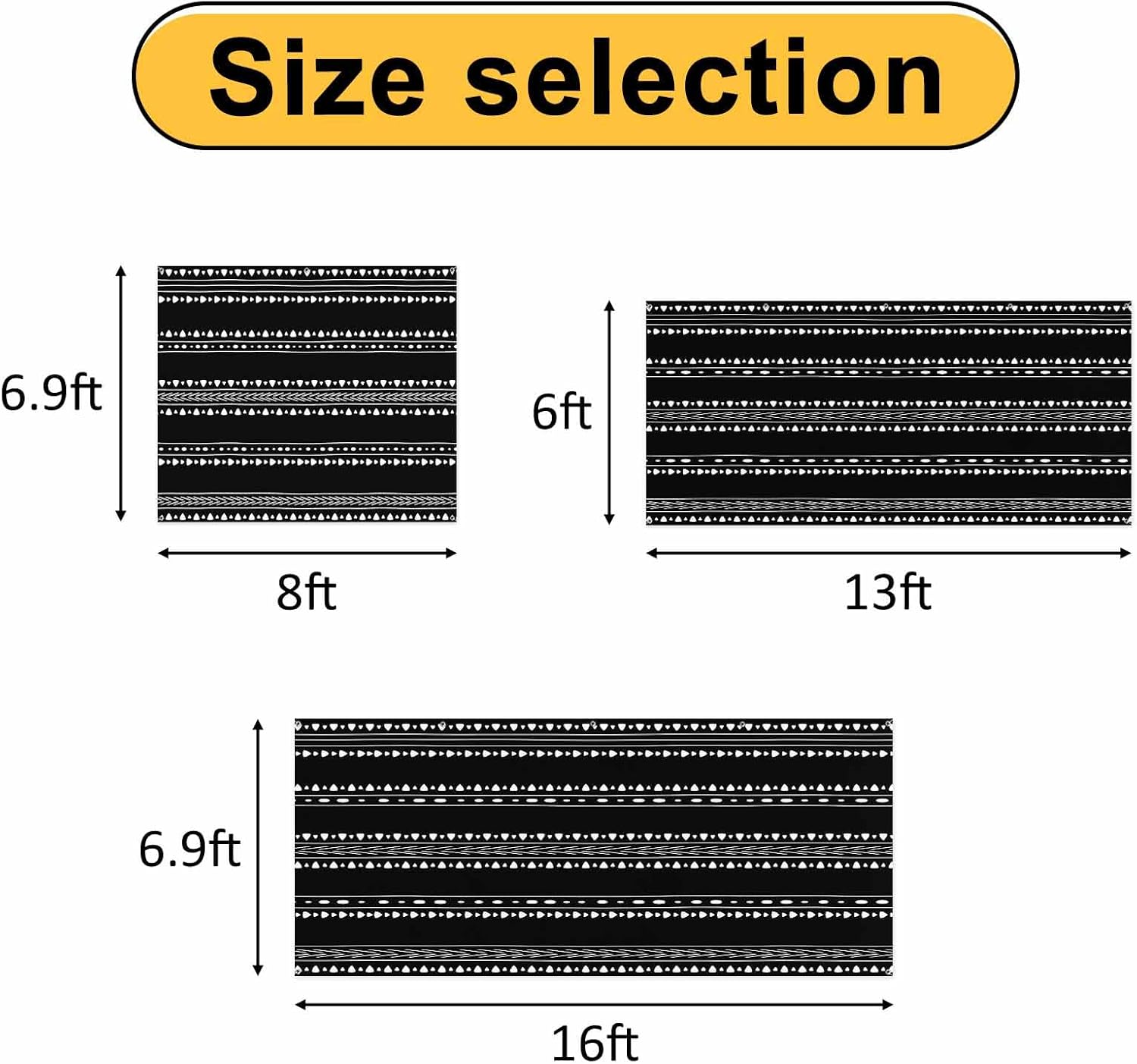 White Bohemia 7 x 16 ft Garage Door Cover Black Boho Geometric Lines Large Decorations Waterproof Banner for Holiday Outdoor Decor