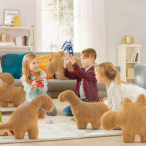 Miniatura 5 de KIETLA Dino Nugget - Almohada de peluche T-Rex, almohada grande de pepita de dinosaurio de 14 pulgadas, felpa de nuggets de pollo con dinosaurio