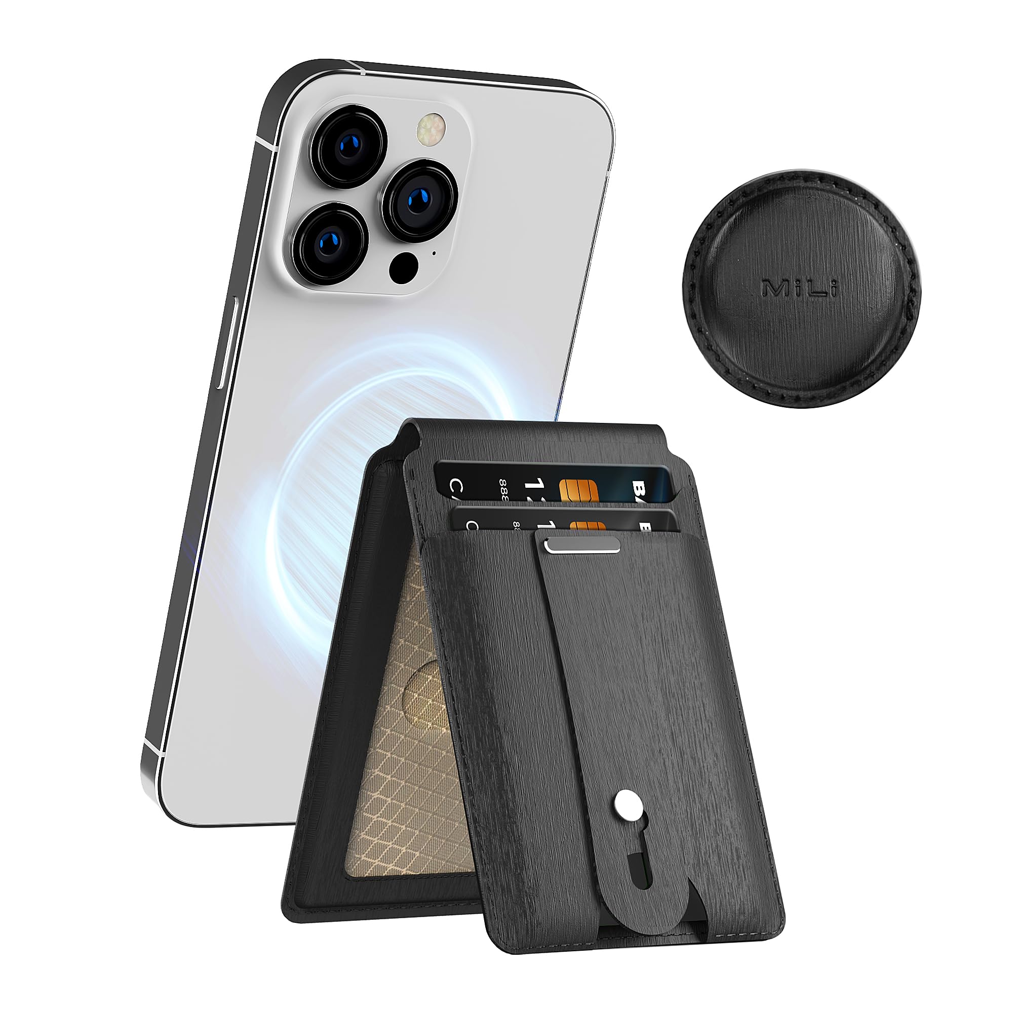 MiLi for Magsafe Wallet Stand with Airtag Holder, Magnetic Wallet Phone Stand with Detachable Case for AirTag, Card Holder for iPhone 16/15/14/13/12