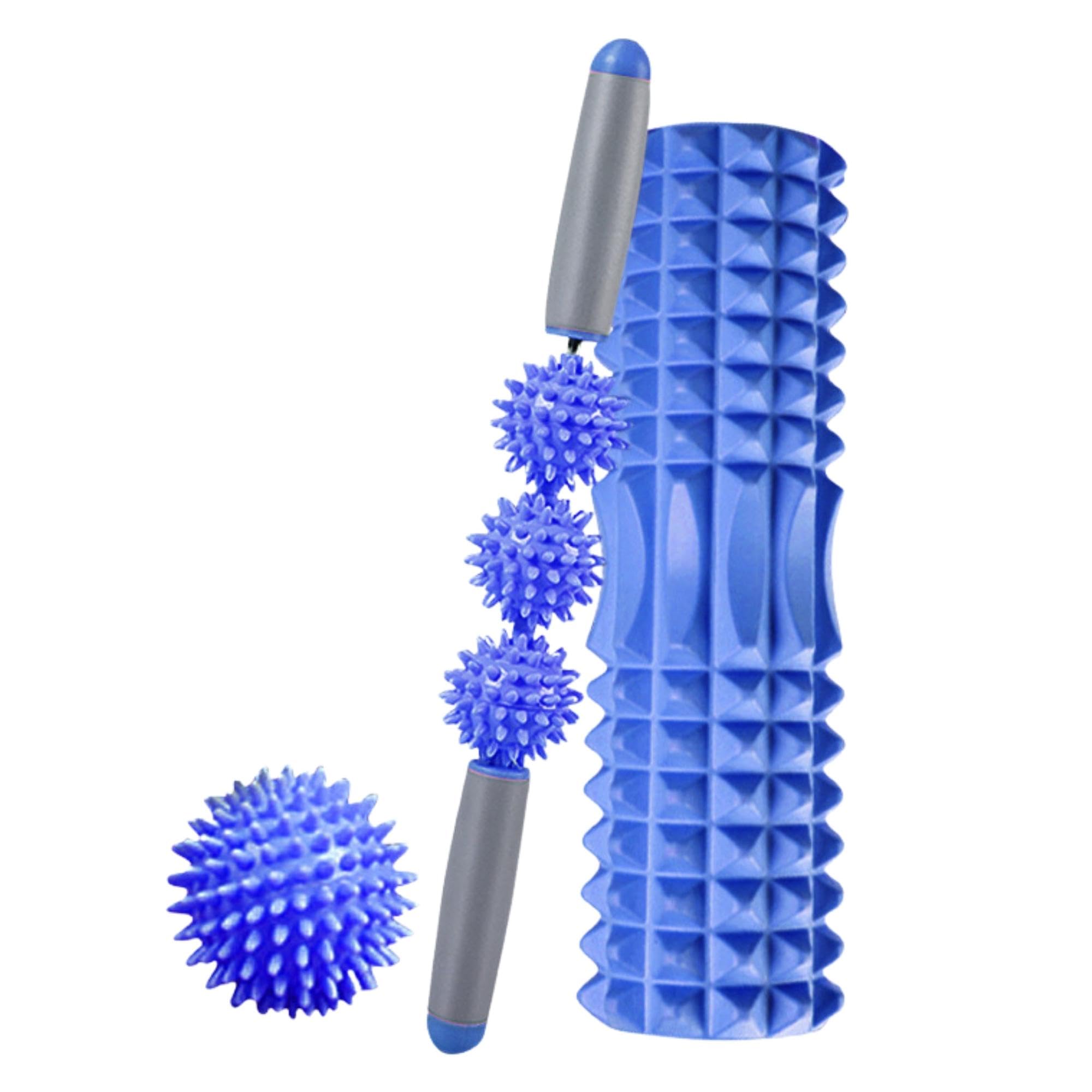 Pack Rodillo, Pelota y Barra Masajeadora. Rodillo de Espuma para Terapia, Masaje Muscular, Pilates y Yoga. Fitness Foam Roller. Cilindro de gomaespuma para alivio de dolores y entrenamiento 45cm