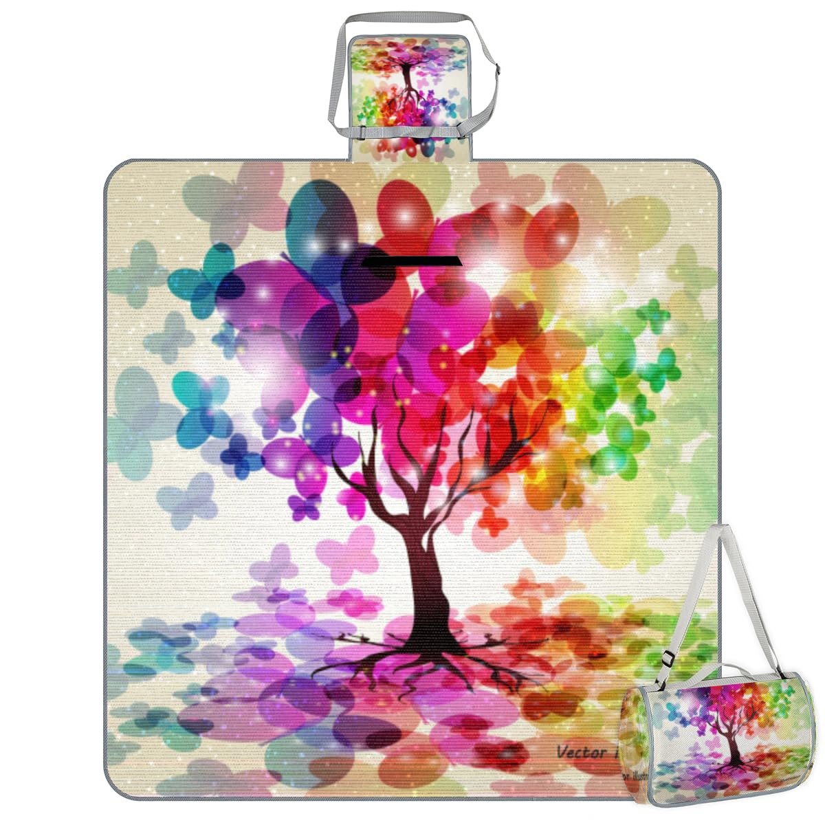 Shimoshe Picnic Blankets 57”x 59”, Colorful Butterfly Leaf Tree Waterproof Sandproof Picnic Mat Lightweight Foldable Beach Blanket for Camping Park Grass Beach Outdoor Blanket