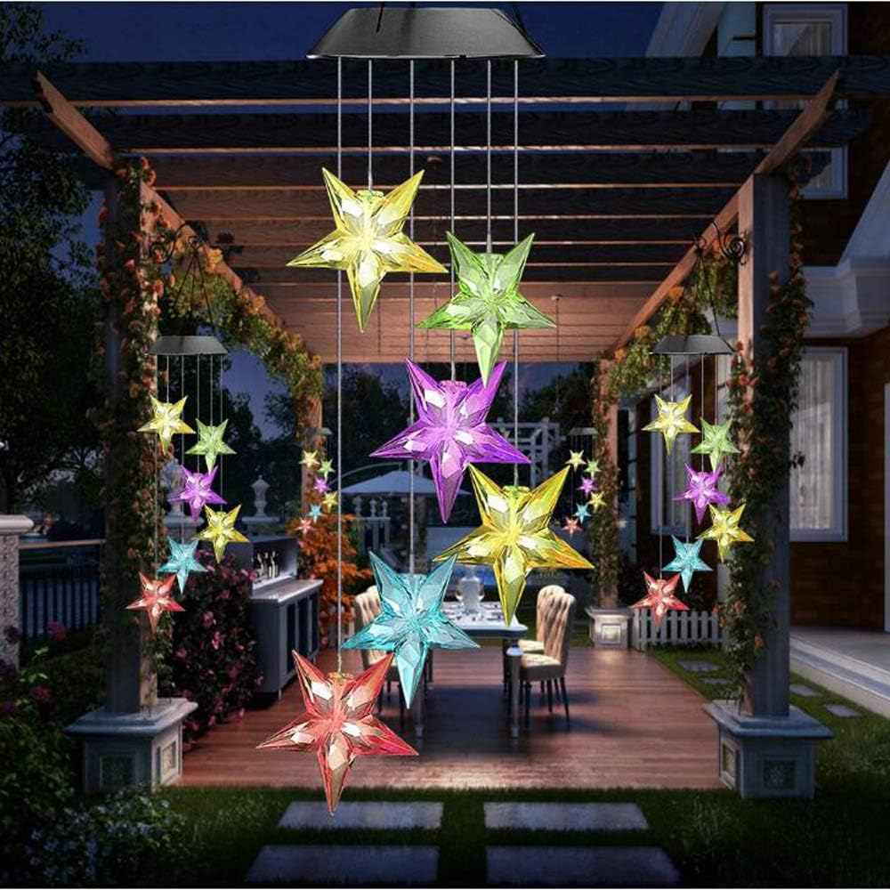 EpicGadget Large Star Solar Light, Solar Star Wind Chime Color Changing Waterproof Outdoor Solar Garden Decorative Lights for Walkway Pathway Backyard Christmas Decoration Parties (Large Star)