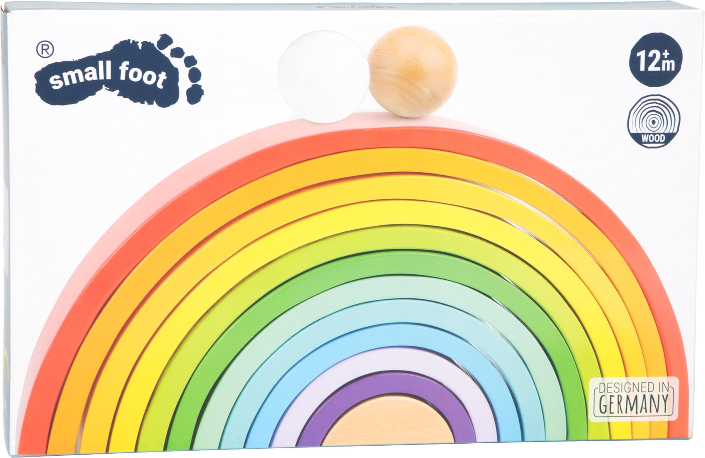 small foot Blocs de construction en bois Arc-en-ciel XL, 12 pcs. et 2 boules, à partir de 1 an, 11412