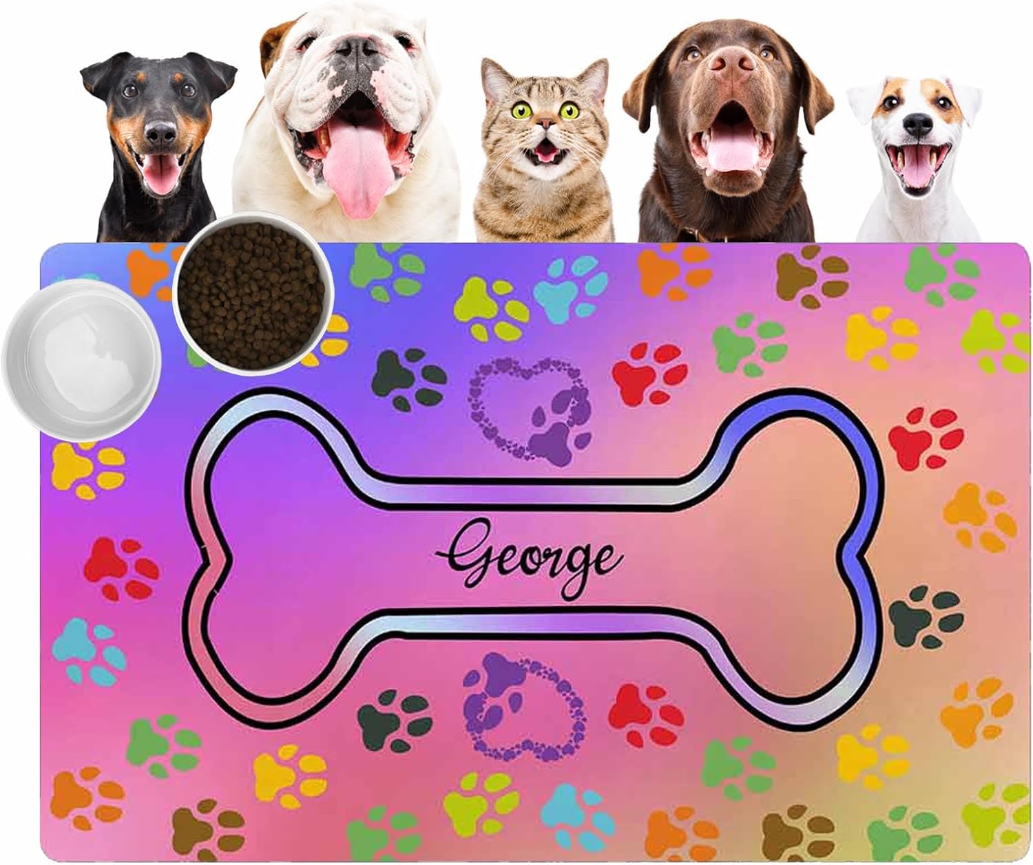 Personalized Dog Food Mat with Photo Name Custom Dog