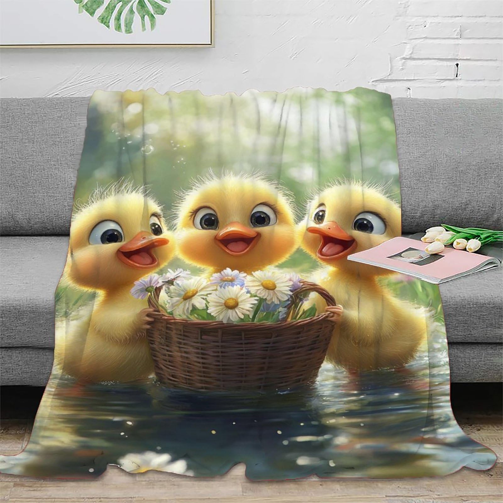 DHBANEIOK Yellow Duck Theme Blanket Stylishbed Blanket 3D Printed Bedding Decorative Soft Warm Microfiber for Bed Couch Blanket 50x60inch(127x152cm)