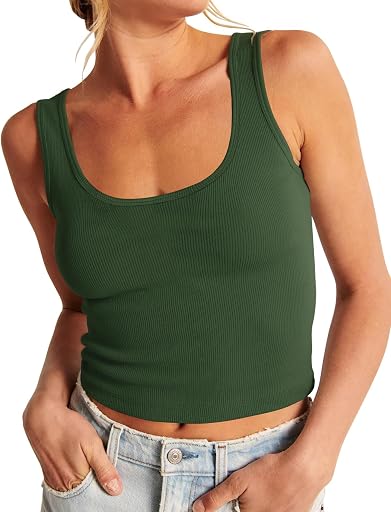 Artfish Women's Scoop Neck Sleeveless Knit Ribbed Fitted Casual Crop Tank Top