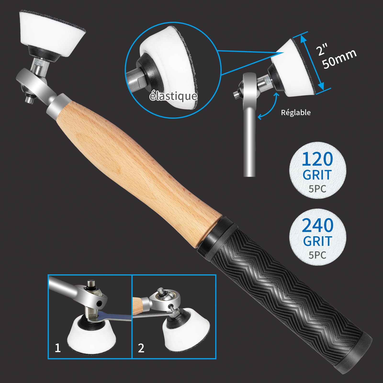 46.5cm Outils de tournage du bois, outils de tournage en carbure en forme de diamant avec ponceuse à bol, pour les amateurs de bois